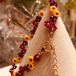 Fall Daisy Mum Bracelet Pink Maroon Purple Orange Crystal Gold Heart NEW